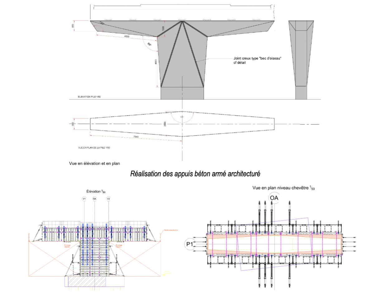 Réalisation des appuis béton armé architecturé